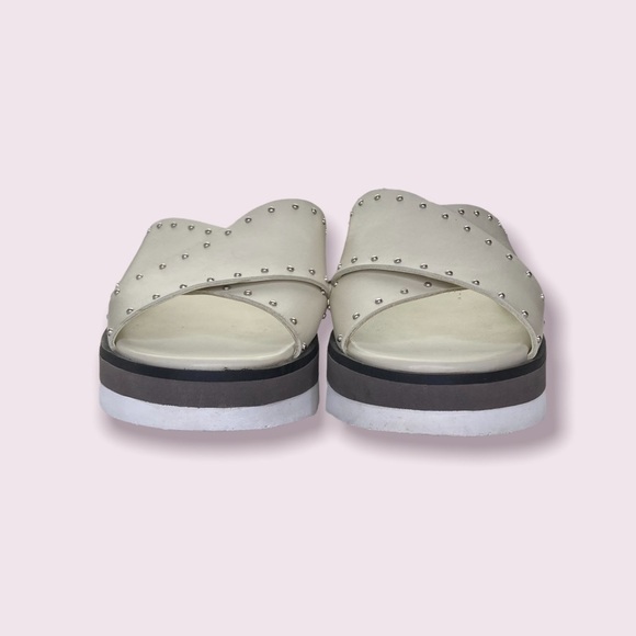 Charles David Cream Leather Silver Studded Crisscross Strap Platform Sandals - Picture 4 of 11